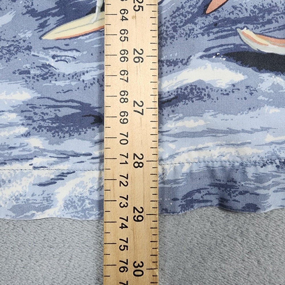 Vintage Tommy Bahama Shirt Mens M Blue Hawaiian Surfing Waves Canoe Rayon Aloha - Picture 9 of 13